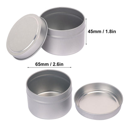 Biugaaufai 72 Pack 4 oz Sliver Metal Candle Tins with Lids, Round Bulk Metal Candle Jar, Matte Finish, Round 4 oz Candle Tins for DIY Candle Making and Storage