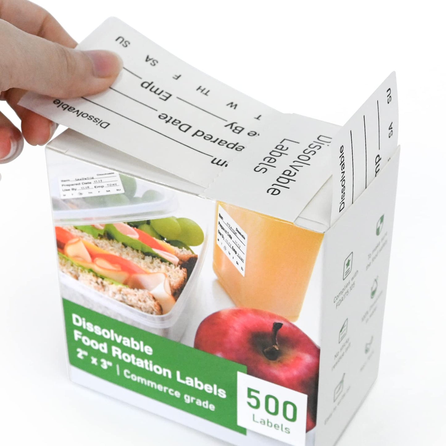 L LIKED 500 Pcs Dissolvable Food Labels Large Size 2" x 3" Food Storage Stickers Use by Shelf Life Labels for Food Storage