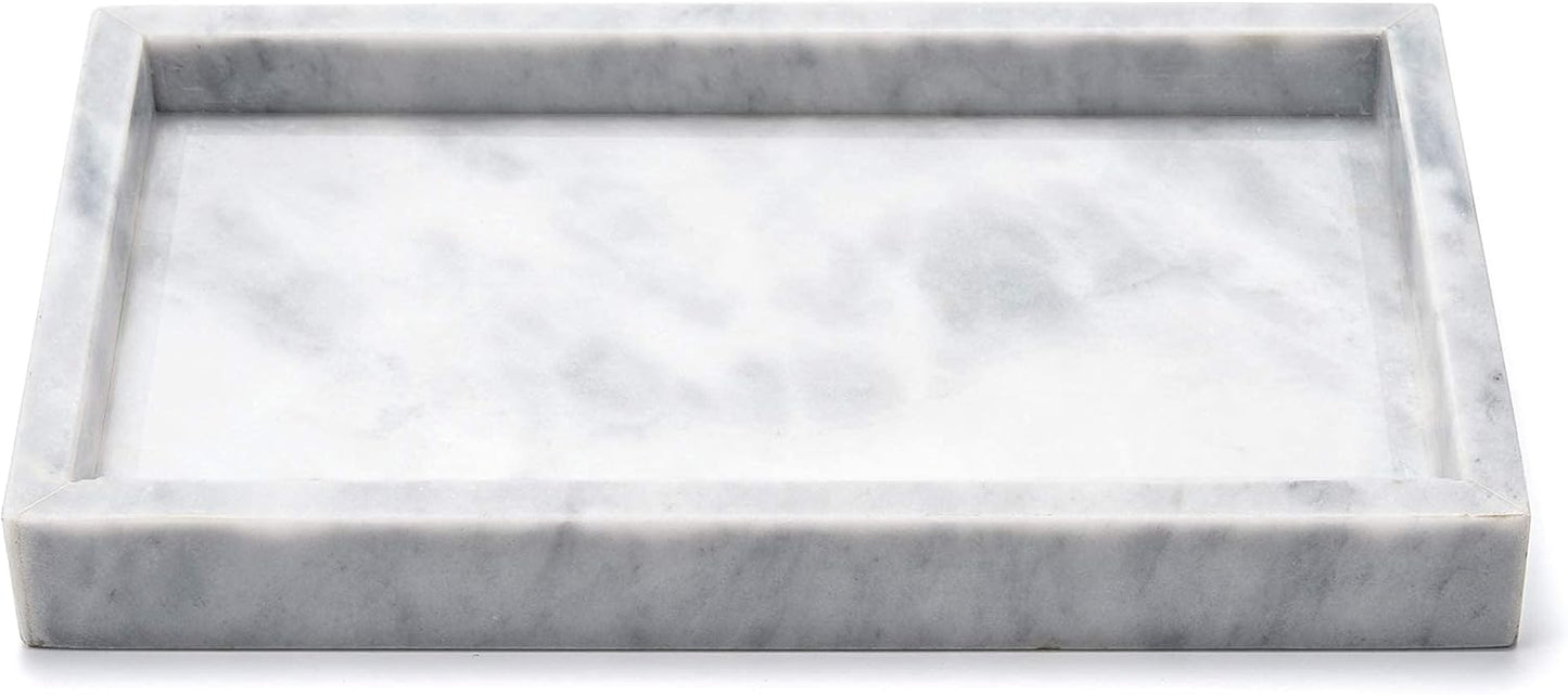 Noble Natural Marble Tray for Desktop, Kitchen, Vanity, Bathroom, Stone Organizer for Tissues, Candles, Soap (Cloud