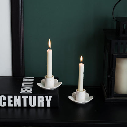 VIRFONOR Ceramic Taper Candle Holders for Table Centerpiece, Decorative Candlestick Holders for Home Wedding Party, Housewarming Gifts, Pack of 2, Flower Shape, White
