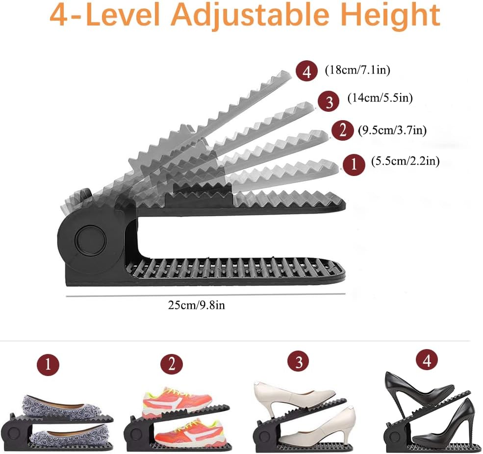 8 4-Level Closet Shoe Slots Organizer, PCS Adjustable Shoe Rack Stacker, Organizador de Zapatos, Double Deck Shoe