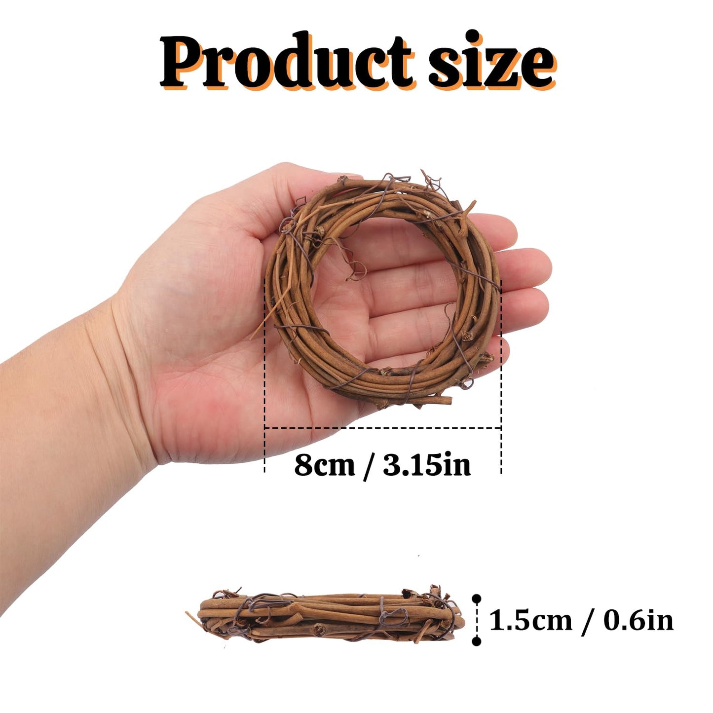 Yiksonyo 50 Pcs 3.15 Inch Natural Grapevine Wreath Set, Natural Rattan Wreath,Hand-Woven 3.15 Inch Vine Branch Wreaths, Perfect for DIY Crafts, Christmas Decorations, and Wedding Supplies