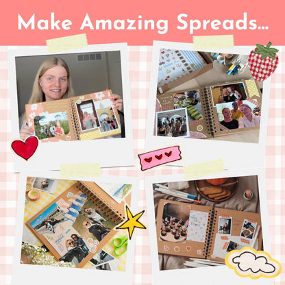Scrapbook Kit - 80 Page Photo Album DIY Scrapbook - Holds 300+ Photos, with Metallic Pens, 150+ Stickers, Glue Pen, Washi Tapes, Backing Paper, Photo Corner Stickers (Starter Kit - 8 x 8 Inch, Kraft)