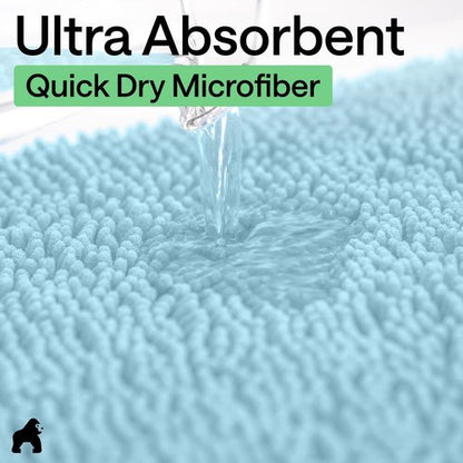 Gorilla Grip Bath Rug Mat - Soft Absorbent Chenille | Quick Dry Microfiber, 30x20, Sky Blue