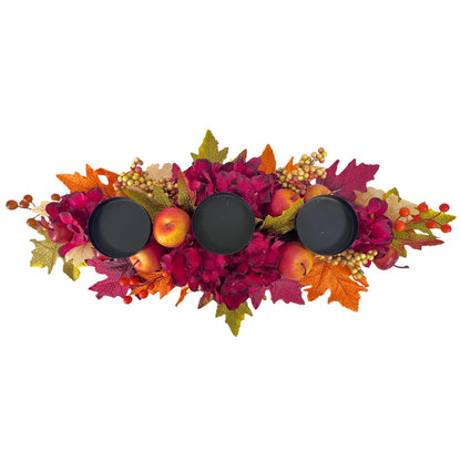 Svndlyn Thanksgiving Centerpiece with 3 Candle Holders,Fall Harvest Decor,Autumn Fall Maple Leaves Apple Berry Hydrangeas Candle Holder Floral Centerpiece for Thanksgiving Décor,Harvest Festival
