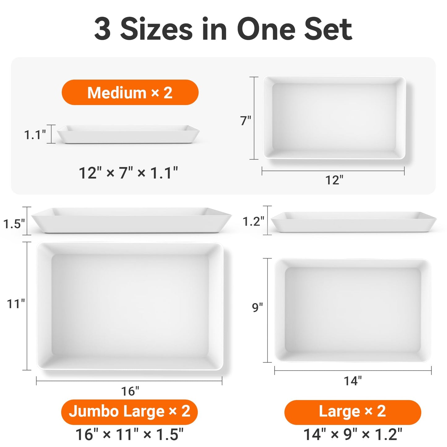 SmartTrends 6-Pack Serving Tray for Parties, Serving Platter in 3 Sizes for Entertaining, Food Display, Plastic Trays for Cookies, Stackable Rectangular Platters for Family(White)