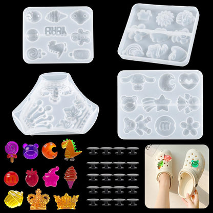 Zayookey 4pcs Shoe Charms Molds Resin Casting Cartoon Silicone Mould with 20 Buckles Small Flower Epoxy Mold for Clogs Sandals Scrapbooking DIY Phone Case Refrigerator Magnets