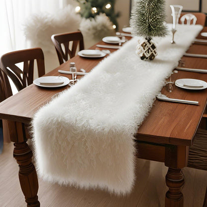 12x47.0 inches) Faux Fur Table Runner,Table Runner for Soft Luxury Winter Decor Xmas White Decorations, Party Birthday