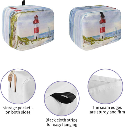 Coastal Lighthouse Toaster Cover, 4 Slice Large Kitchen Appliance, Watercolor Blue Sky Nautical Dust Cover with Loop