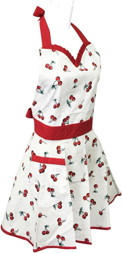 Wrapables Sweet Cherries Adjustable Flirty Hostess Apron