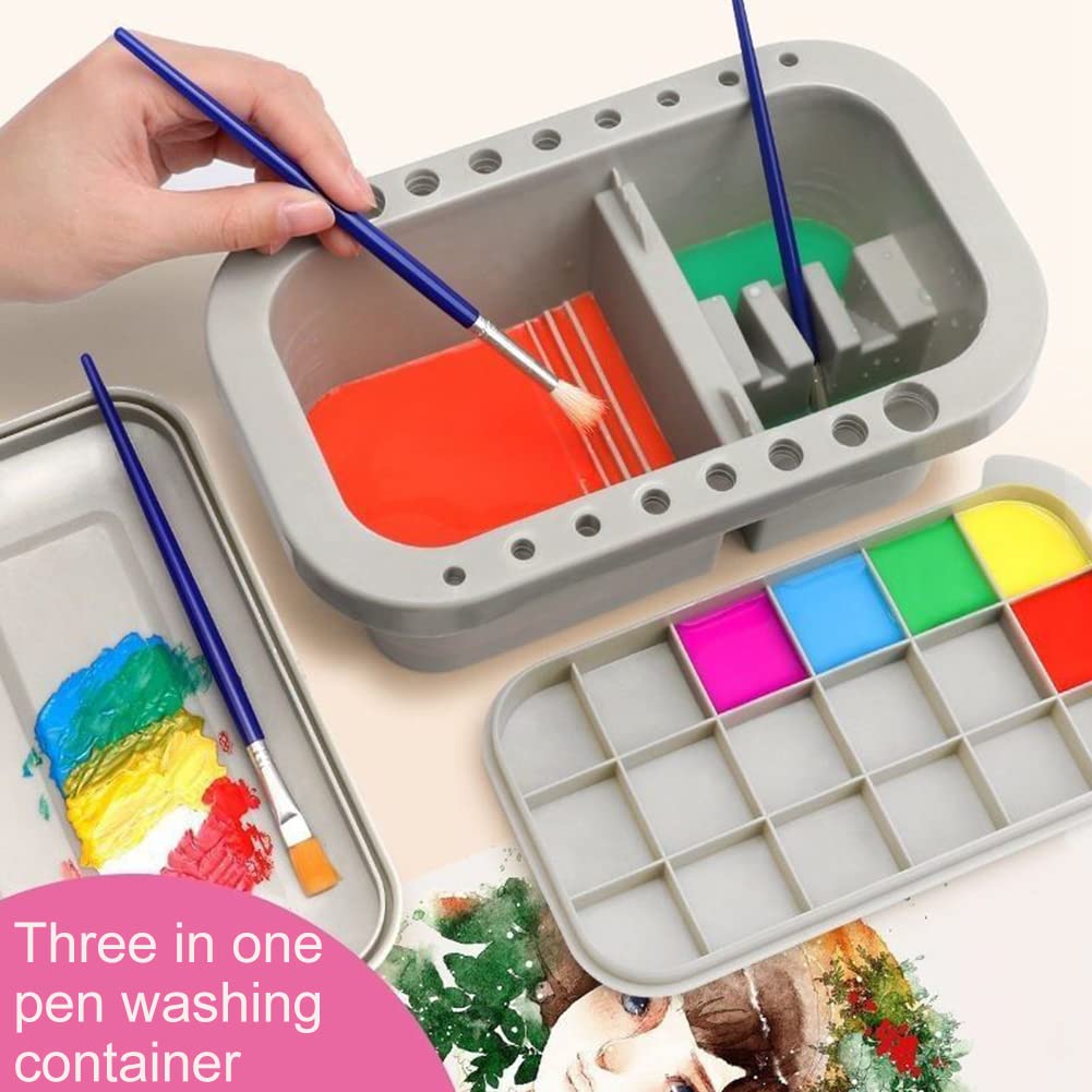 Qirvaten Paint Brush Cleaner, Paint Brush Basin with Brushes Holder, Washer,Trays, Paints Brush- Holder for Watercolor Oil Acrylic Gouache Painting，9.1 * 3.5inch