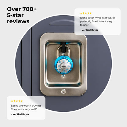 Master Lock Light Blue Gym Locker Lock, Indoor Combination Padlock with Aluminum Cover for School Locker, 3-Digit Code, 1561DLTBLU