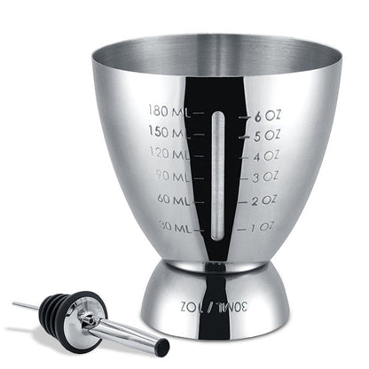 Homestia 18/8 Stainless Steel Double Jigger for Bartending, Cocktail Measuring Jigger for Bartender with Graduated Marking 1 oz to 6 oz Heavy Duty Shot Measure Cup With 1 Pourer (Set of 2)