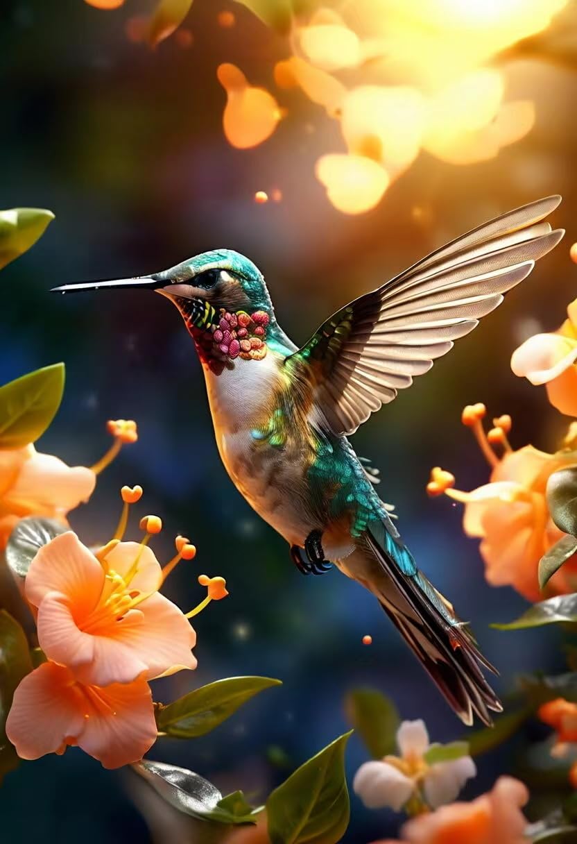Lvmuu Large Hummingbirds Diamond Painting Kits for Adults, 5D Flowers DIY Full Square Drill Diamonds Art Sets for New Beginner, Paint with Diamonds Beads Art Craft Home Decoration 16x20in