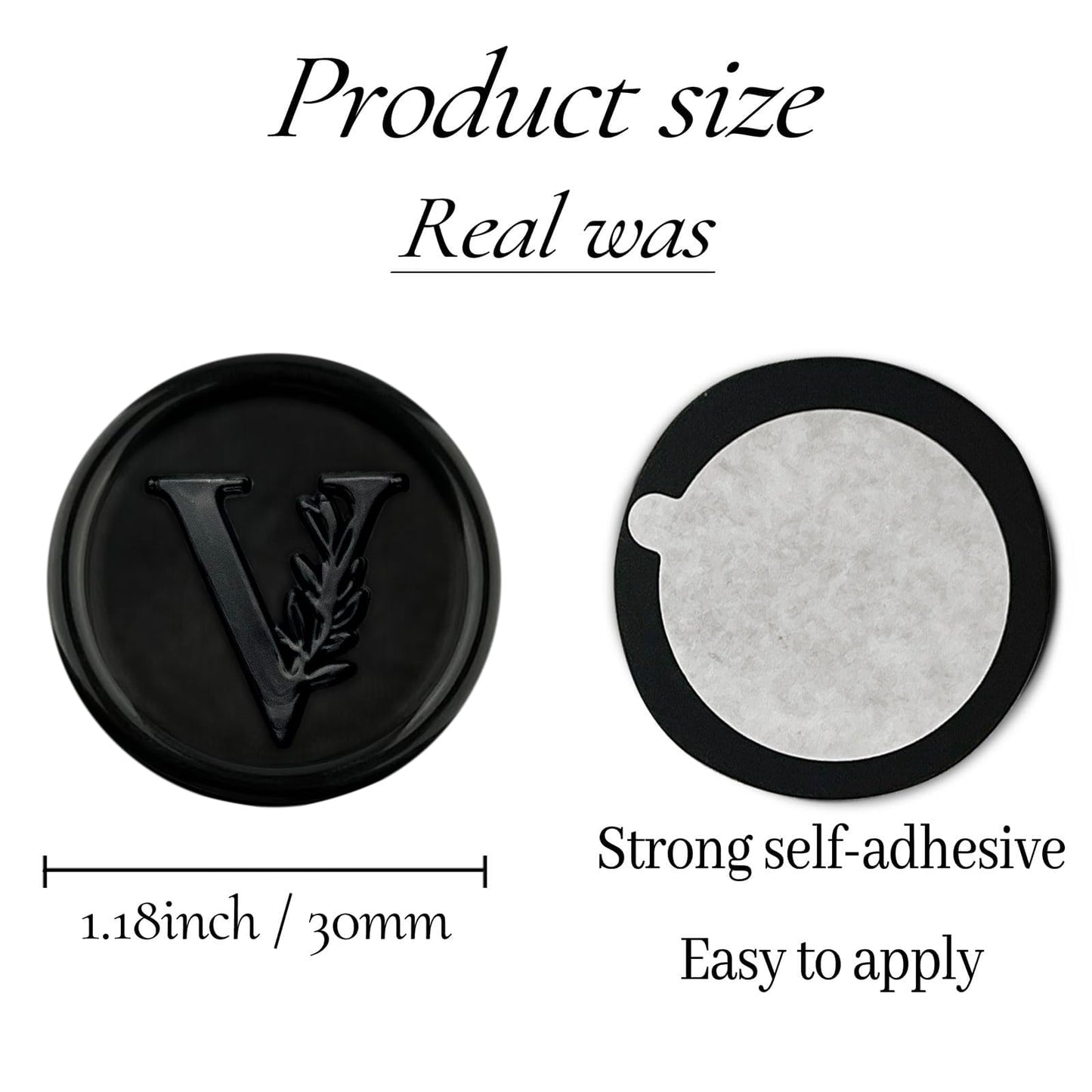 50Pcs Black Wax Seal Stickers Handmade Vintage Botanical Leaves Adhesive Letter Wax Stickers for Wedding Party Invitations, Envelope, Gift Wrap, Christmas(Initial V, Black)