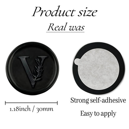 50Pcs Black Wax Seal Stickers Handmade Vintage Botanical Leaves Adhesive Letter Wax Stickers for Wedding Party Invitations, Envelope, Gift Wrap, Christmas(Initial V, Black)