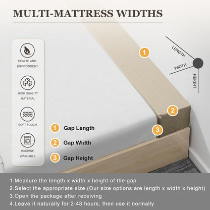 Cover(Beige-LxWxH-76 4 6in) Mattress Extender for Twin/Twin XL/Queen/King Bed, Bed Gap/Space/Crack Filler Between
