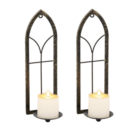 GAKA Metal Rustic Wall Sconce Candle Holder Set of 2 Black Gold Wall Gothic Mount Candle Sconce Holder for Living Room, Bathroom, Dining Room,Window Styling
