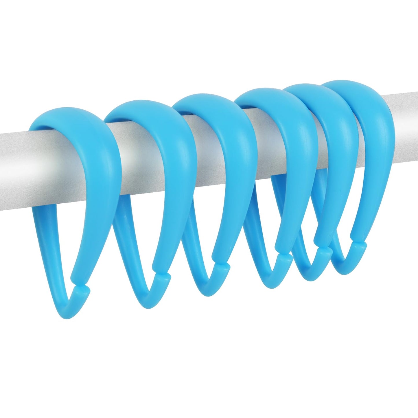 Top-spring Light Blue Plastic Shower Curtain Hooks Rings - 12 Pcs Drop Shaped Sky Blue Shower Hooks for Curtain Bathroom Shower Rod
