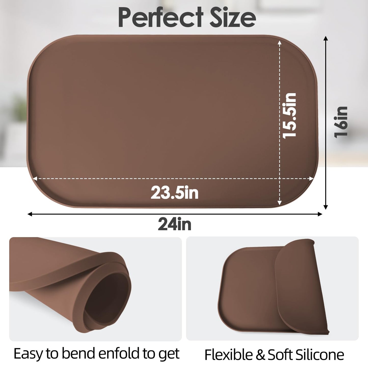 TOHONFOO Silicone Coffee Mat with Lip, 19.7'' x 15'' Heavy Duty Bar Mat, Coffee Tray for Countertop Fit Under Machine Pot Espresso Machine, Grey