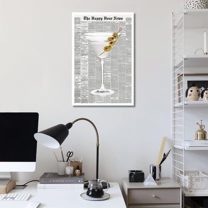 Generic 70's 12x16in Trendy Green Martini Canvas Wall Art Vintage Newspaper Retro Bar Cart Aesthetics Poster Funky