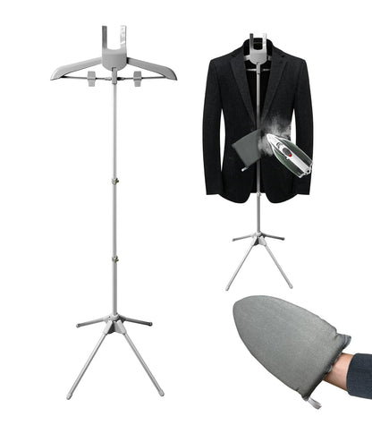 Garment Steamer Hanger with Ironing Glove, Portable Steamer Rack for Clothes, Garment Rack for Steaming Clothes Adjustable Handheld Hanging Ironing Clothes Stand