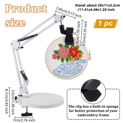 OLYCRAFT White Embroidery Table Stand Kit 8mm Hole Hand Embroidery Stand Lap Folding Cross Stitch Stand Clamp Hand Embroidery Hoop Holder 360 Rotated Embroidery Holder Stand for Embroidery Hoops