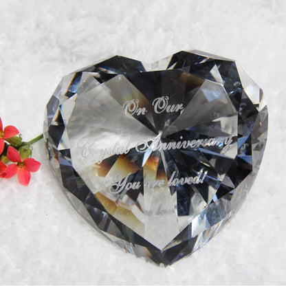 Personalized Custom Engraved Crystal Paperweight, Pink and Blue Diamond