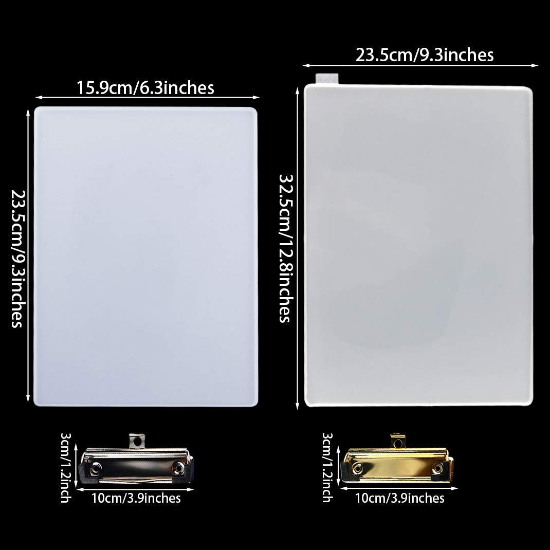 DIYBravo 2 PCS A4 A5 Clipboard Resin Molds Portfolio Drawing Board Epoxy Casting Molds with 2 Metal Accessories Letter Size File Folder Silicone Mold for DIY Sketch Board (2 molds and 2 Clips)