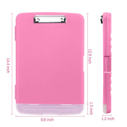 Meiikun Clipboard with Storage, Plastic Clipboards 8.5x11 with Pen Holder, High Capacity Nursing Clipboard Folder, Side Opening Storage Clip Board for Office Work Nurses Teachers (Pink)