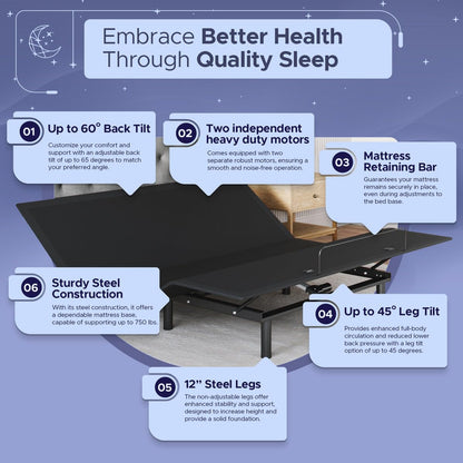 Celestial Sleep Aurora Adjustable Bed Base (Frame Only), Easy Assembly, Head and Foot Lift, Zero Gravity, Memory Positions - King