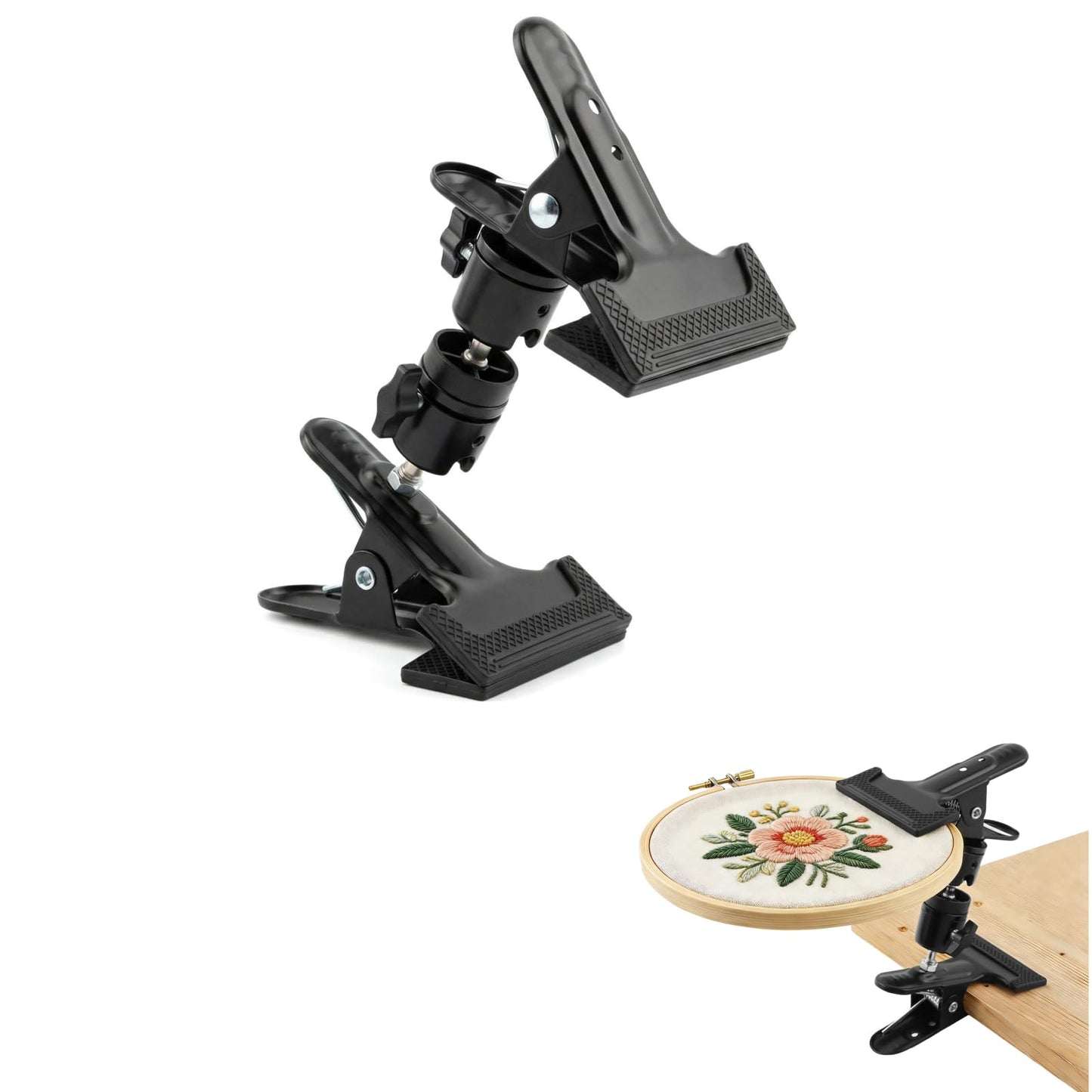Metal Embroidery Hoop Stand Holder,Adjustable 360° Rotated Cross Stitch Lap Stand,Table Clip for Most Size/Shape Embroidery Needlework Hoops,Support Accessories Supplies for Craft DIY Projects,1pc