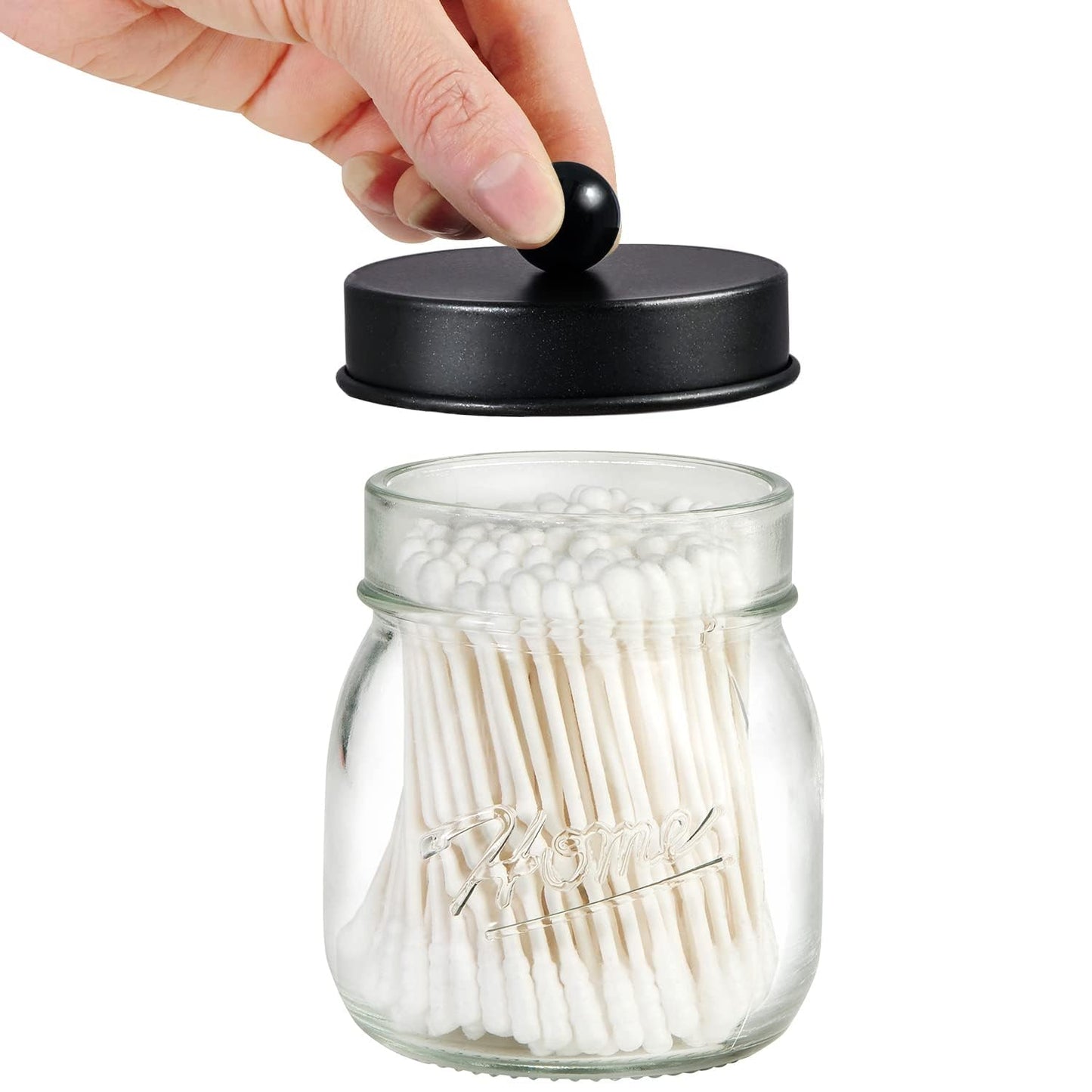SheeChung Bathroom Accessories Set - Mason Jar Foaming Hand Soap Dispenser, Qtip Holder Set, Rustic Farmhouse Decor, Apothecary Jars, Bathroom Countertop Organizer - Black