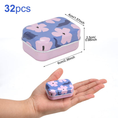 YGFRSTO 32 Pack Mini Floral Tin Boxes with Hinged Lids - Compact Storage Boxes for Small Items, Gift Wrap, Pill Cases or Mint Tins