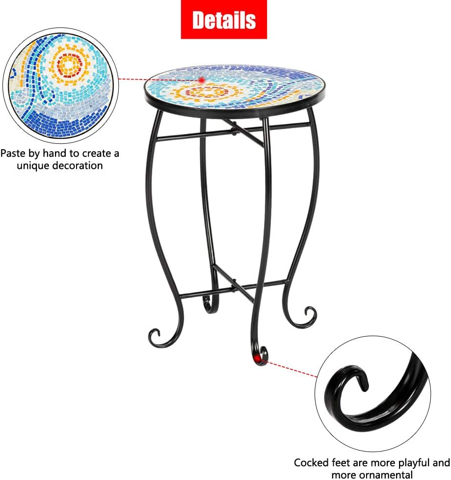 2) Vasitelan Outdoor Patio Side Table Outdoor Accent Table Bistro Coffee End Small Porch Table Indoor Round Glass