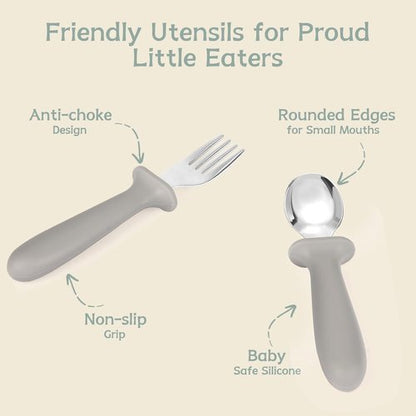 Eascrozn Toddler Forks and Spoons Set - 6 Pack Kids Silverware with Silicone Handles | BPA-Free, Dishwasher Safe