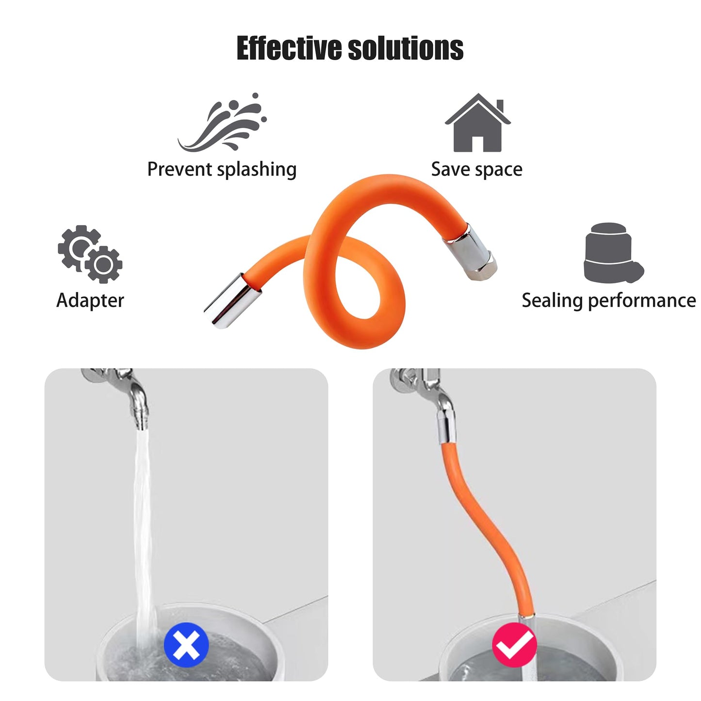 Faucet Extension Tube,Rotatable Extender Hose,Bendable Water Tap Pipe,Splash Proof Mouth,Kitchen Bathroom Garden Tool,Adapter Compatible with Diameter of 13-25mm(0.5-1.0inches),Length of 17.7in/45cm