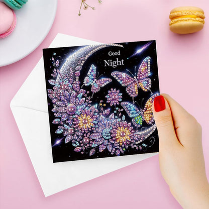 6 Pack 5D DIY Diamond Painting Moon Butterfly Greeting Card Kit, Diamond Art Christmas Birthday Holiday Greeting Card, Art Crafts Kit Creative Gift with Envelope