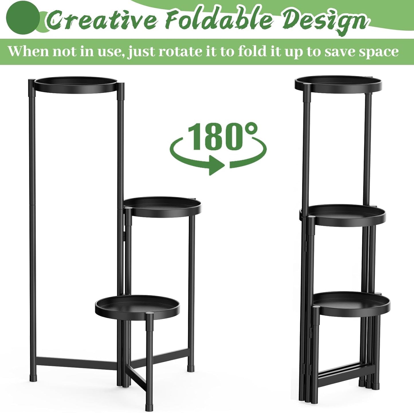 3 MOKANI Metal Plant Stand Indoor Outdoor for Multiple Plants, Tiered Folding Corner Shelf Tall Flower Pot Holder