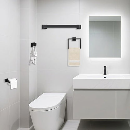 JOPOFI 5 Piece Bathroom Towel Bar Set - Matte Black SUS304 Stainless Steel Towel Holder | 15.7 Inch Wall Mounted Racks