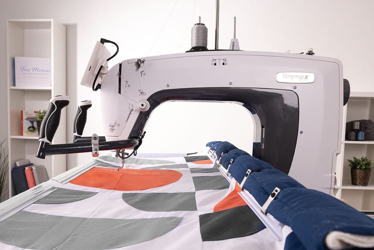 Q'nique 16X Elite Longarm Quilting Machine with Cutie Tabletop Quilting Frame | Free Motion Quilting Setup for Home Quilters and Crafters | The Grace Company