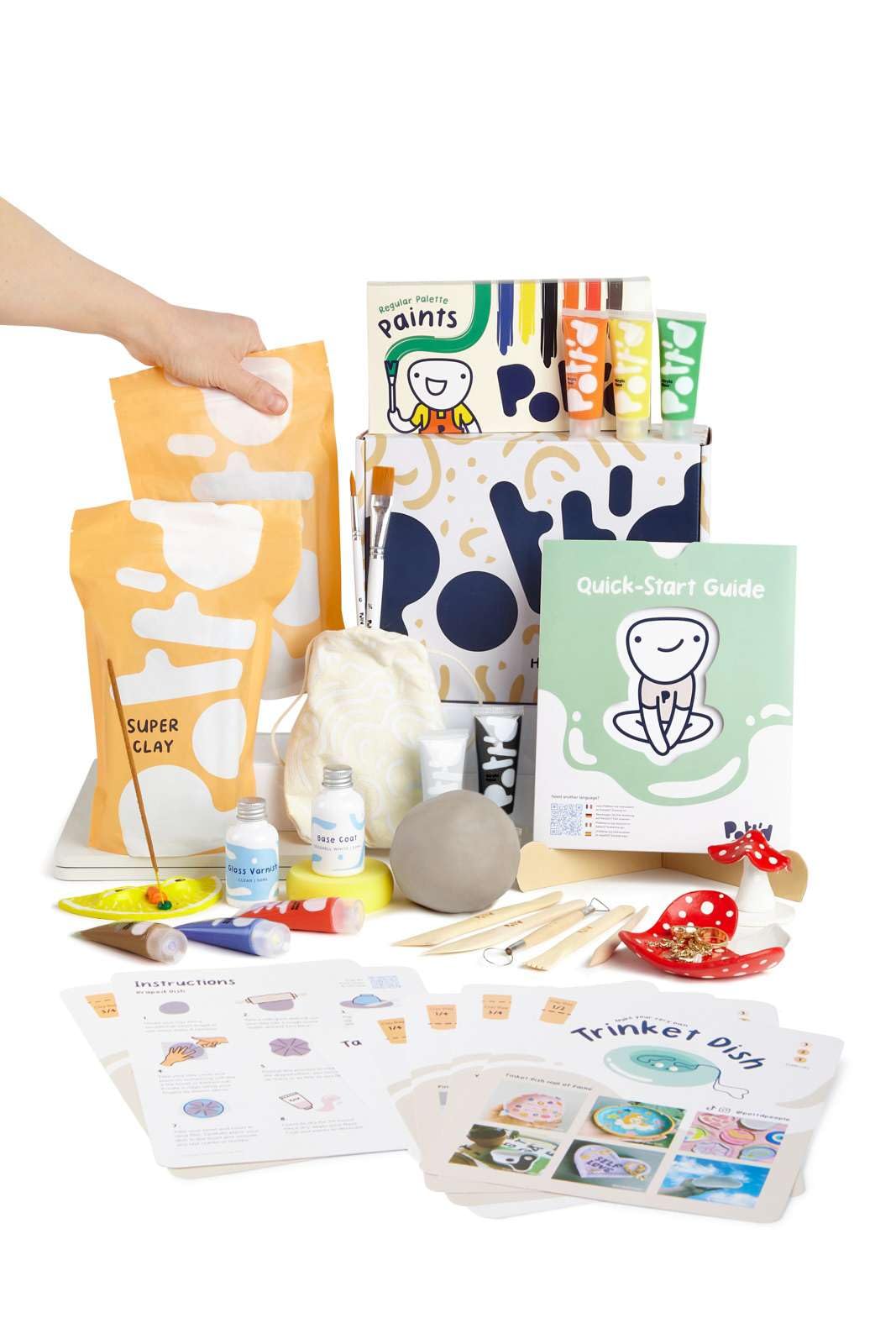 Pott'd Air Dry Clay for Adults. Beginners Home Pottery Kit for Adults. DIY Crafts Includes: Air-Dry Clay, Tools, Paints, Brushes, Sealant, Guides