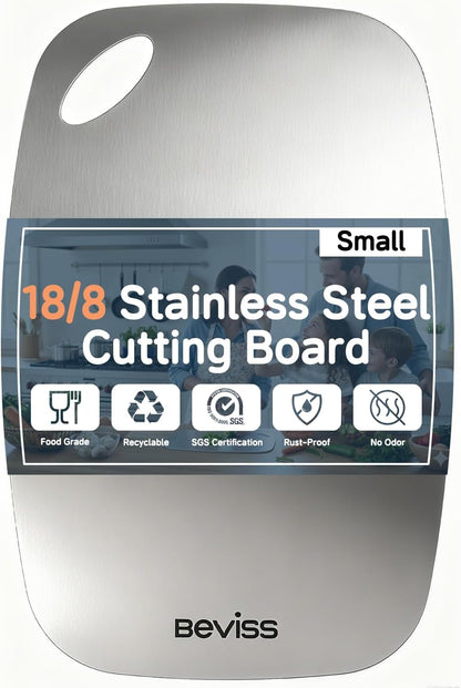 304 Stainless Steel Cutting Board by [Brand Name] - Non-Toxic, Double-Sided, 11.45" x 8.15" | Dishwasher Safe for Meat, Vegetables, and Fruit