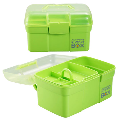 Kinsorcai 11'' Plastic Storage Box with Removable Tray, Multipurpose Organizer and Storage Case for Art Craft and Cosmetic (Green)