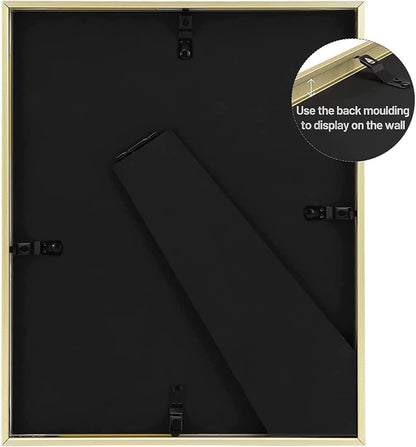 Golden State Art Gold 8x10 Aluminum Frame for 8 x 10 Picture or 5x7 Photo with Mat - Shatter-Resistant Glass