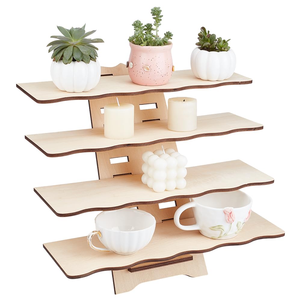 PH PandaHall Wood Tiered Display Stand, 4 Tiers Ratail Craft Show Rack Tabletop Display Shelf Organizer for Cupcake, Candles, Perfume, Figurine, Plant, Bottle, Retail Vendor
