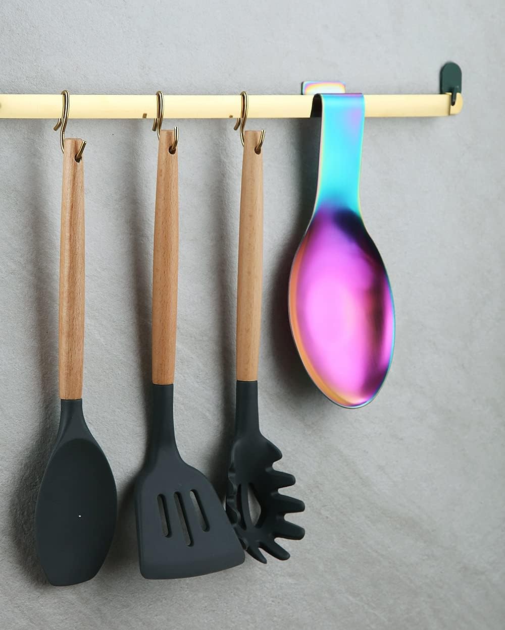 Matte Rainbow Spoon Rest, Stainless Steel Holder for Kitchen Utensils, Dishwasher Safe (1PC-9.5 Inch)