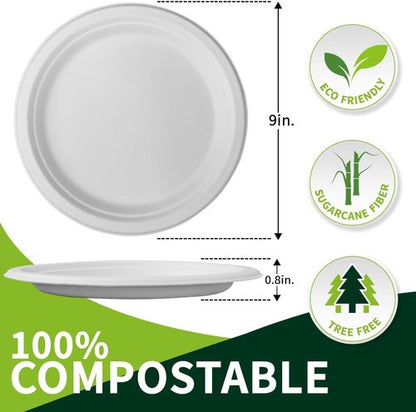 Compostable Paper Plates by Eco-Friendly | 9 Inch, 150 Pack, Sturdy & Biodegradable Dinnerware for Parties & Picnics
