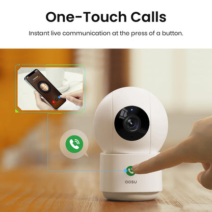 AOSU 2K Security Camera Indoor, Baby Monitor Pet Camera 360-Degree for Home Security with 2.4 GHz Wi-Fi Router, One-Touch Call, Smart Motion Tracking, IR Night Vision, Compatible with Alexa