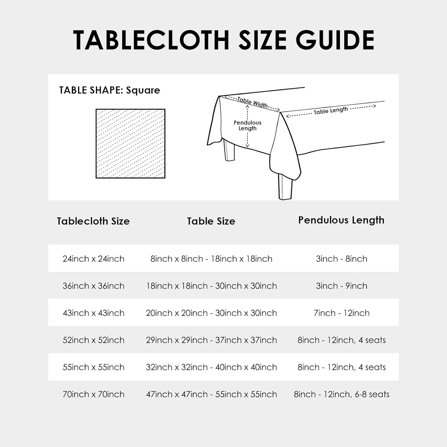 24 24 Inch Small Square White Tablecloth x Polyester Fabric Washable Table Cover Decorative Wrinkle Resistant Solid